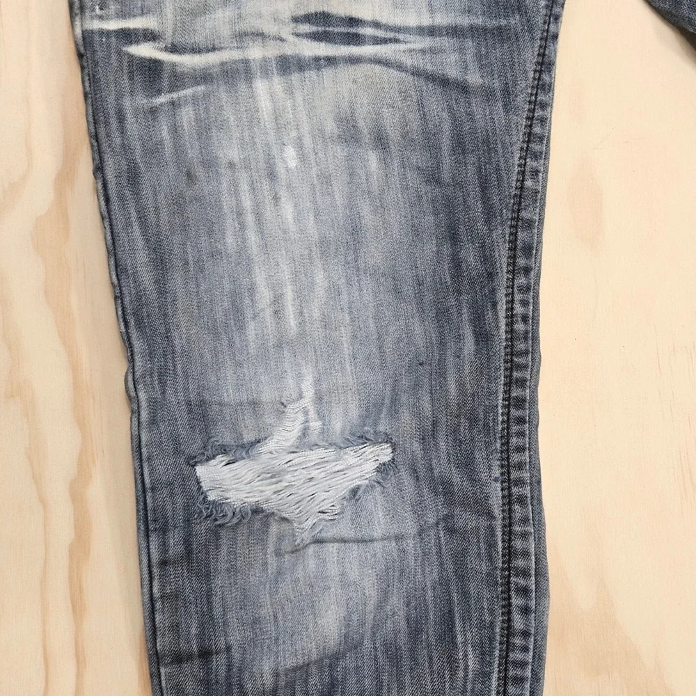 San Marino Gas Distressed Straight Leg Blue Jeans Mens 34 x 32 Whiskered Grunge